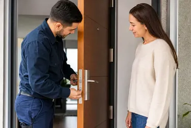 Chaveiro em ação utilizando ferramentas para abrir uma fechadura em Brusque.