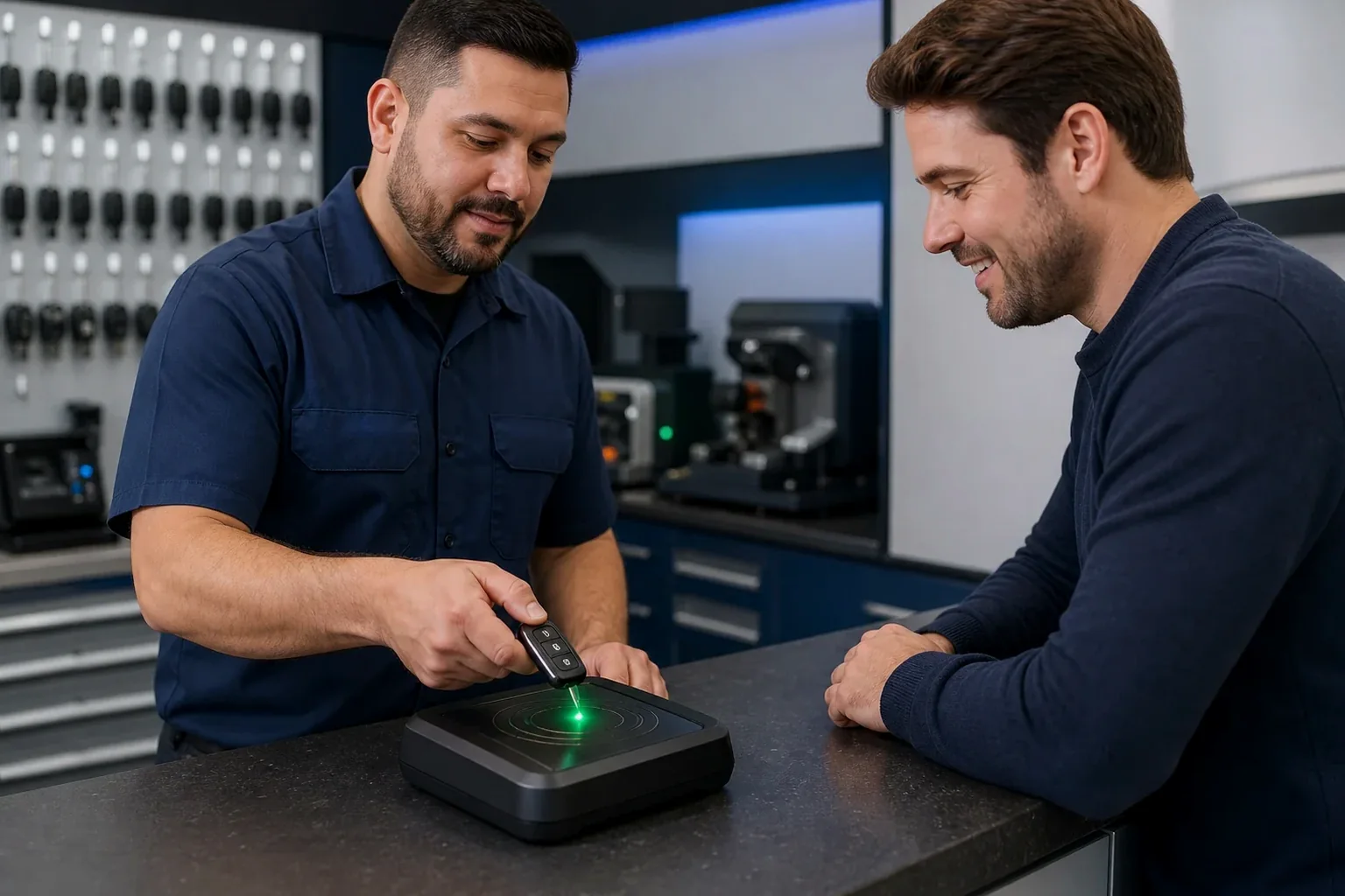 Chaveiro programando uma chave eletrônica em Brusque.